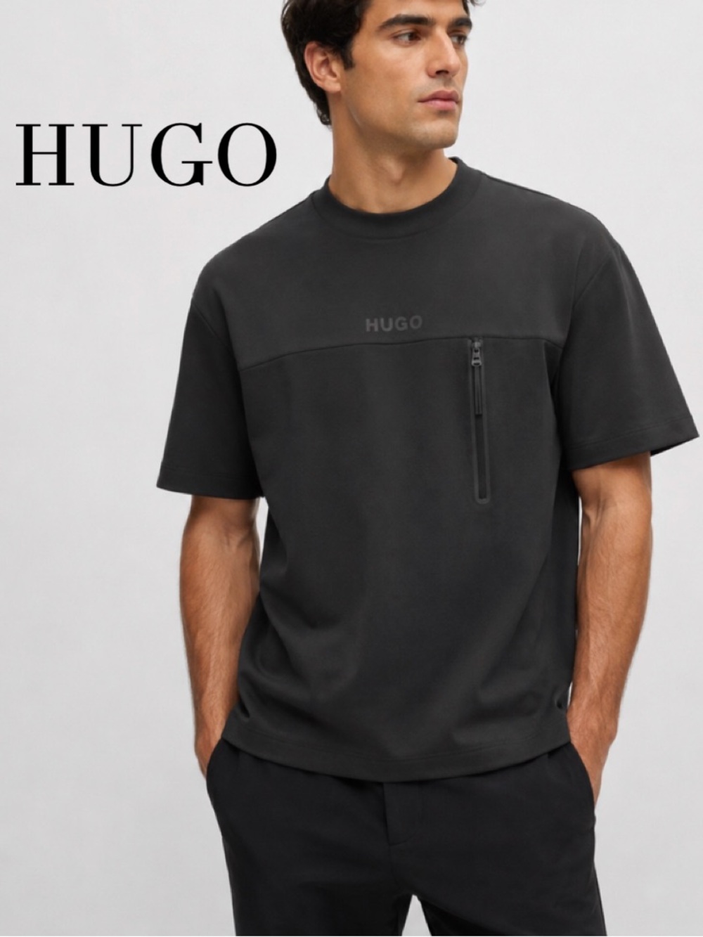 Hugo (Boss) Black Dubi Tee Shirt with Vertical Zipper Size XL - NEW